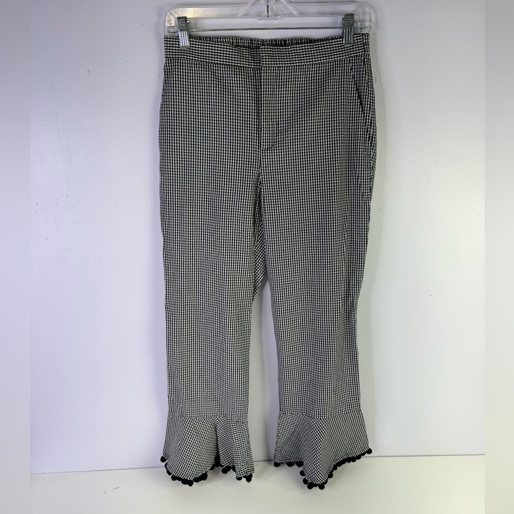 Zara Woman Black and White Gingham Pom Pom Pants size small - Picture 2 of 5